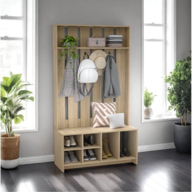 MUEBLE RECIBIDOR 7 REPISAS FM-001C CAFÉ CLARO - 5