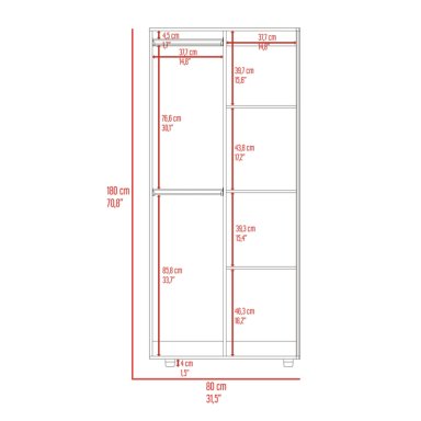 CLOSET 2 PUERTAS FM MELAMINA CAFE  CLARO Y BLANCO 180X80X48 CM - 5