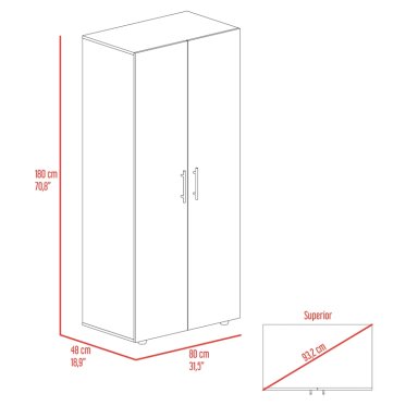 CLOSET 2 PUERTAS FM MELAMINA CAFE  CLARO Y BLANCO 180X80X48 CM - 8