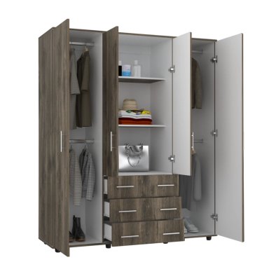 CLOSET 4 PUERTAS CAFE  OSCURO Y BLANCO 179X150X49,3 CM - 3