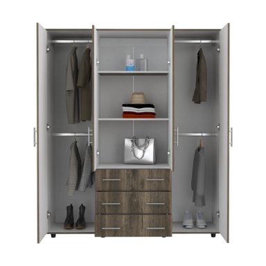 CLOSET 4 PUERTAS CAFE  OSCURO Y BLANCO 179X150X49,3 CM - 4