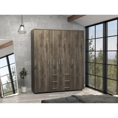 CLOSET 4 PUERTAS CAFE  OSCURO Y BLANCO 179X150X49,3 CM - 5