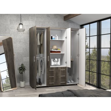 CLOSET 4 PUERTAS CAFE  OSCURO Y BLANCO 179X150X49,3 CM - 6