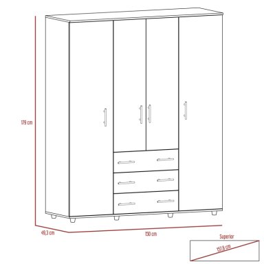 CLOSET 4 PUERTAS CAFE  OSCURO Y BLANCO 179X150X49,3 CM - 7
