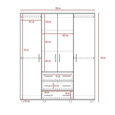 CLOSET 4 PUERTAS CAFE  OSCURO Y BLANCO 179X150X49,3 CM - 8