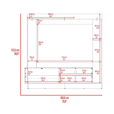 CENTRO DE ENTRETENIMIENTO TV 70' 175X180X38,5 CM CAFE  CLARO Y GRIS - 3