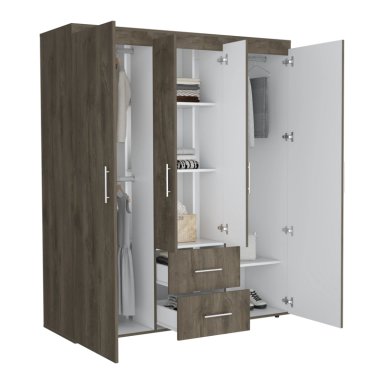CLOSET 4 PUERTAS FM MELAMINA 177,9X150,3X50,4 CM CAFE  OSCURO - 3