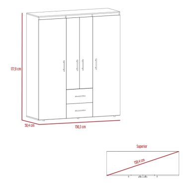 CLOSET 4 PUERTAS FM MELAMINA 177,9X150,3X50,4 CM CAFE  OSCURO - 7