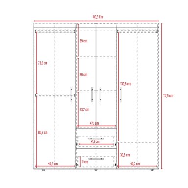 CLOSET 4 PUERTAS FM MELAMINA 177,9X150,3X50,4 CM CAFE  OSCURO - 8