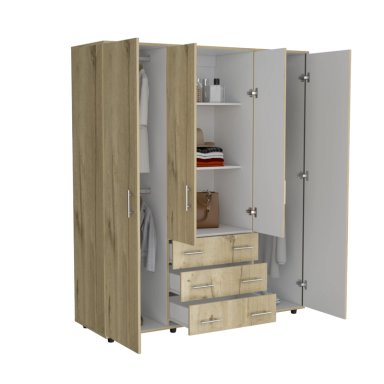 CLOSET 4 PUERTAS CAFE  CLARO Y BLANCO 179X150X49,3 CM - 3