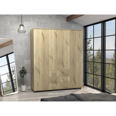 CLOSET 4 PUERTAS CAFE  CLARO Y BLANCO 179X150X49,3 CM - 5