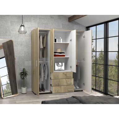 CLOSET 4 PUERTAS CAFE  CLARO Y BLANCO 179X150X49,3 CM - 6