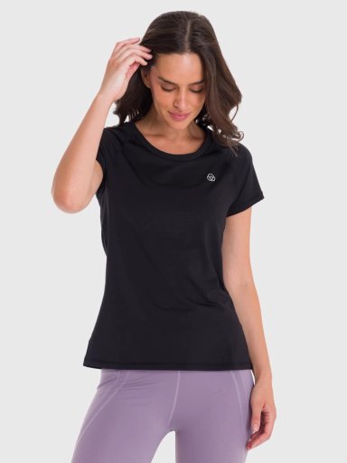 POLERA DEPORTIVA MUJER ROUND NECK EN COLOR NEGRO BSOUL - 1