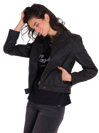 CHAQUETA CASUAL WAXED MOTO MUJER NEGRA CAT - 2