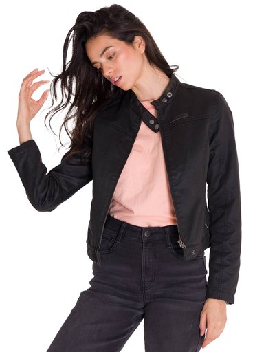 CHAQUETA CASUAL WAXED MOTO MUJER NEGRA CAT - 5