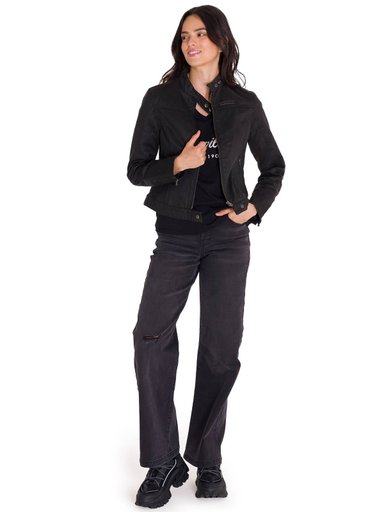 CHAQUETA CASUAL WAXED MOTO MUJER NEGRA CAT - 9