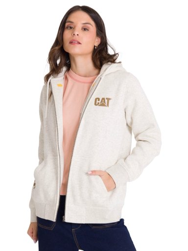 POLERON FULL ZIP TRADEMARK BANNER MUJER BEIGE CAT - 1