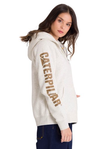 POLERON FULL ZIP TRADEMARK BANNER MUJER BEIGE CAT - 4