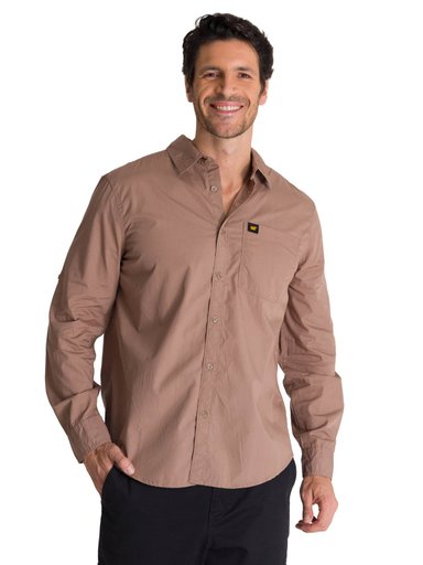 CAMISA MANGA LARGA HOMBRE CONVERTIBLE EN COLOR CAFE CAT - 1