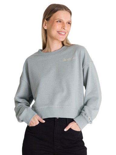 POLERON CREWNECK MUJER RELAXED FRENCH TERRY CELESTE CAT - 1