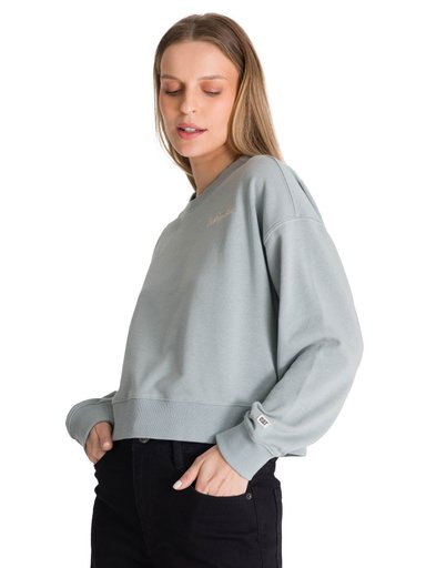 POLERON CREWNECK MUJER RELAXED FRENCH TERRY CELESTE CAT - 2