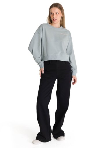 POLERON CREWNECK MUJER RELAXED FRENCH TERRY CELESTE CAT - 6