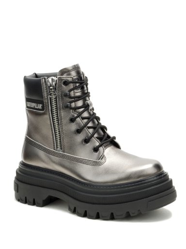 BOTIN CUERO MUJER BOLDER ZIP PLATEADO CAT - 1