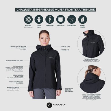 IMPERMEABLE MUJER FRONTERA THINLINE NEGRO ATAKAMA OUTDOOR - 7