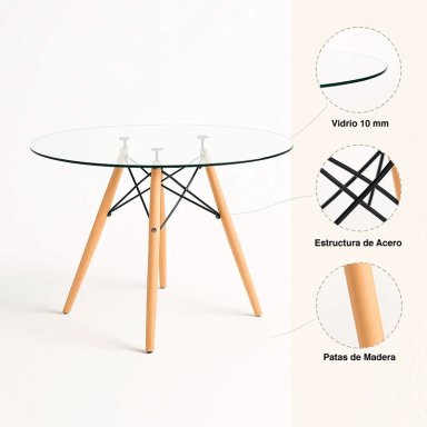 MESA COMEDOR KLIK MUEBLES EAMES 100CM REDONDA VIDRIO - 5