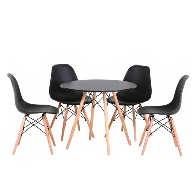 COMEDOR MESA EAMES REDONDA NEGRA 80CM + 4 SILLAS EAMES NEGRA - 1