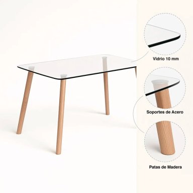 MESA COMEDOR KLIK MUEBLES NORDICA VIDRIO RECTANGULAR 140X90 CM - 9