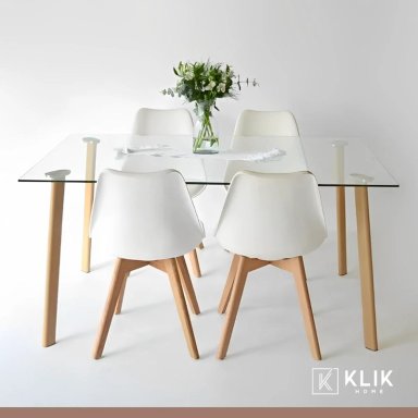 COMEDOR MESA DE VIDRIO NORDICA 140X90 CM + 4 SILLAS TULIP BLANCAS - 2