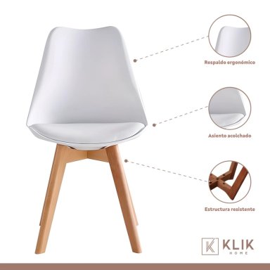 COMEDOR MESA DE VIDRIO NORDICA 140X90 CM + 4 SILLAS TULIP BLANCAS - 4