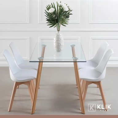 COMEDOR MESA DE VIDRIO NORDICA 140X90 CM + 4 SILLAS TULIP BLANCAS - 8