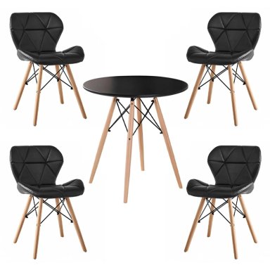 COMEDOR MESA REDONDA NEGRA 80CM + 4 SILLAS RADAR NEGRAS - 1