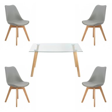 COMEDOR MESA DE VIDRIO NÓRDICA 140X90 CM + 4 SILLAS TULIP GRISES - 1