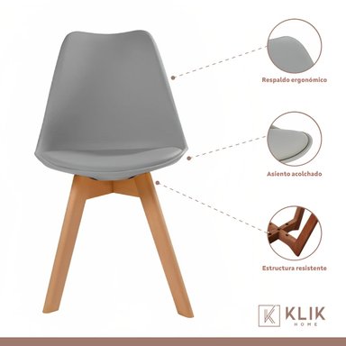 COMEDOR MESA DE VIDRIO NÓRDICA 140X90 CM + 4 SILLAS TULIP GRISES - 3