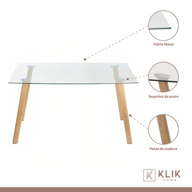COMEDOR MESA DE VIDRIO NÓRDICA 140X90 CM + 4 SILLAS TULIP GRISES - 4