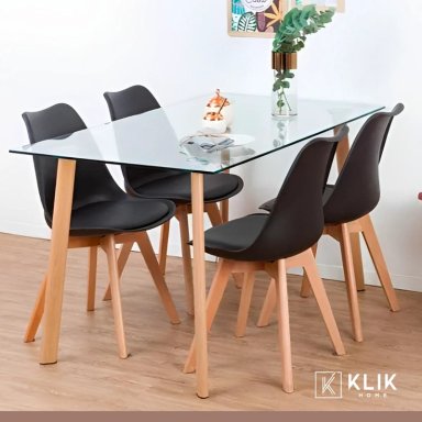 COMEDOR MESA DE VIDRIO NORDICA 140X90 CM + 4 SILLAS TULIP NEGRAS - 2