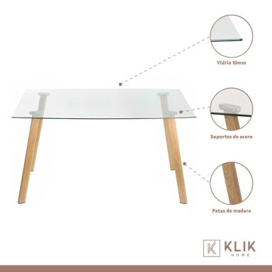 COMEDOR MESA DE VIDRIO NORDICA 140X90 CM + 4 SILLAS TULIP NEGRAS - 3