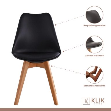 COMEDOR MESA DE VIDRIO NORDICA 140X90 CM + 4 SILLAS TULIP NEGRAS - 4