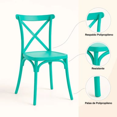 SILLA KLIK MUEBLES CROSSBACK DANUBIO 1 CUERPO MENTA TERRAZA EXTERIOR O COMEDOR - 5