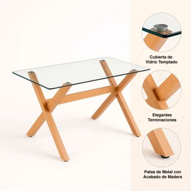 MESA COMEDOR KLIK MUEBLES NORDIC CROSS RECTANGULAR VIDRIO 140X90CM METAL - 5