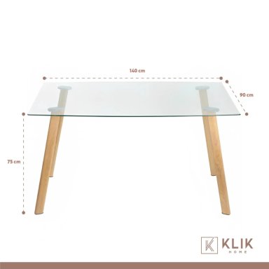 COMEDOR KLIK MUEBLES 4 CUERPOS VIDRIO CAFE CLARO MESA NÓRDICA 140X90 CM + 6 SILLAS CROSSBACK MADERA - 5