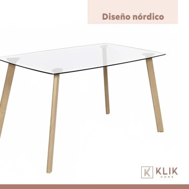 COMEDOR KLIK MUEBLES 4 CUERPOS VIDRIO CAFE CLARO MESA NÓRDICA 140X90 CM + 6 SILLAS CROSSBACK MADERA - 7