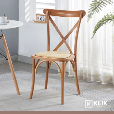 COMEDOR KLIK MUEBLES 4 CUERPOS VIDRIO CAFE CLARO MESA NÓRDICA 140X90 CM + 6 SILLAS CROSSBACK MADERA - 8