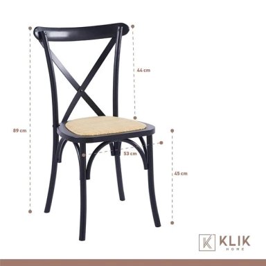 COMEDOR KLIK MUEBLES 4 CUERPOS VIDRIO NEGRAS MESA NÓRDICA 140X90CM + 6 SILLAS CROSSBACK MADERA - 6