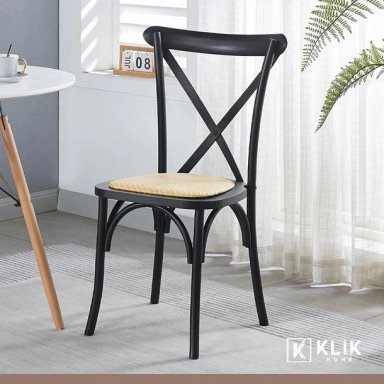 COMEDOR KLIK MUEBLES 4 CUERPOS VIDRIO NEGRAS MESA NÓRDICA 140X90CM + 6 SILLAS CROSSBACK MADERA - 8
