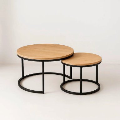 JUEGO MESAS CENTRO KLIK MUEBLES ANIDADAS MADERA CLARA METAL - 1