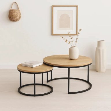 JUEGO MESAS CENTRO KLIK MUEBLES ANIDADAS MADERA CLARA METAL - 2
